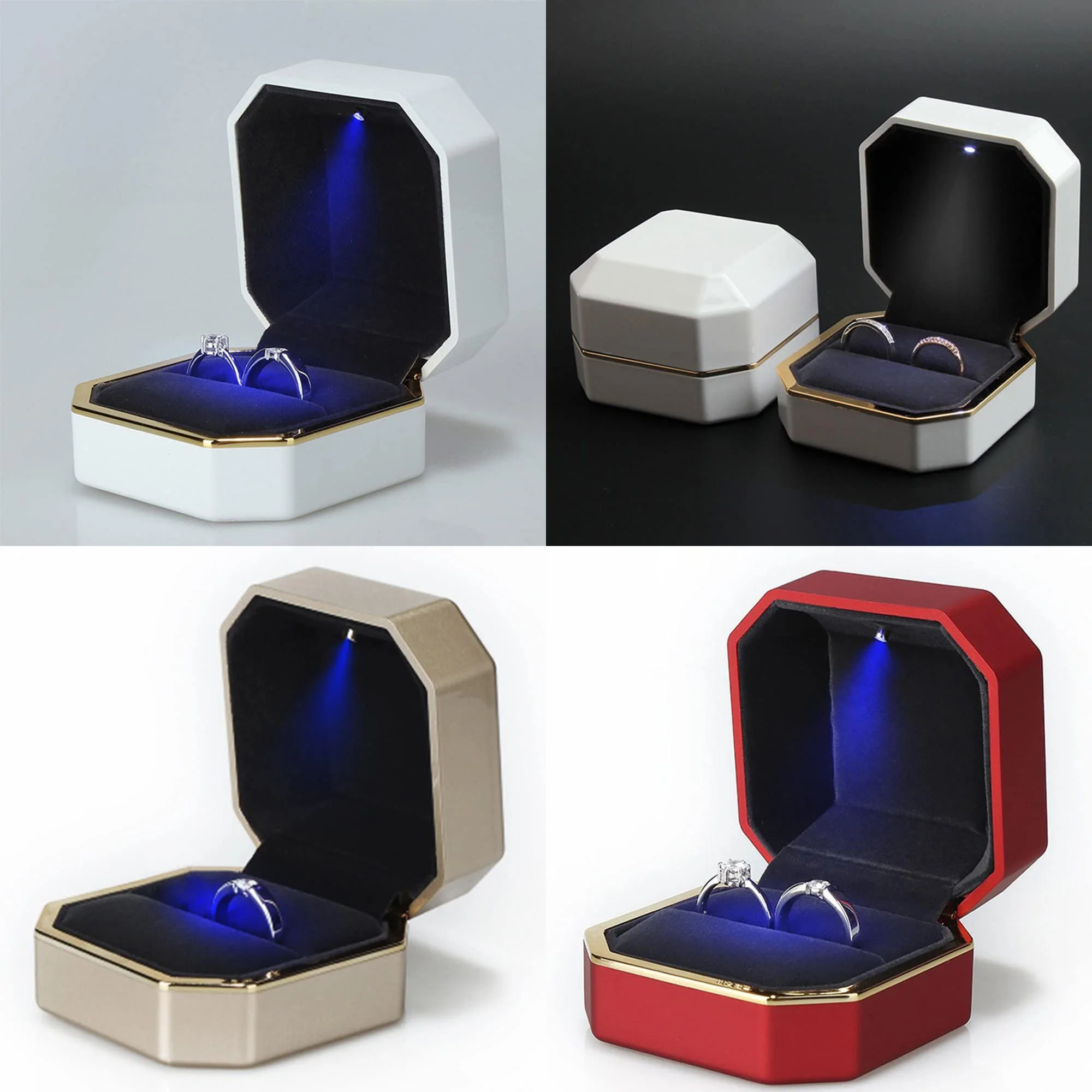 With Led Light For Engagement Wedding Ring Box Festival Birthday Jewerly Ring Display Gift Boxes