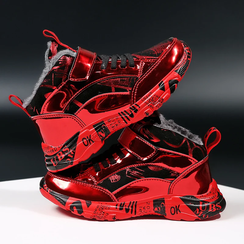 Winter Kids Running Shoes Boy Child Sneaker Outdoor Warm Plush Children's Sneakers Fashion Gold Teenager Boys Girls Sports Shoes