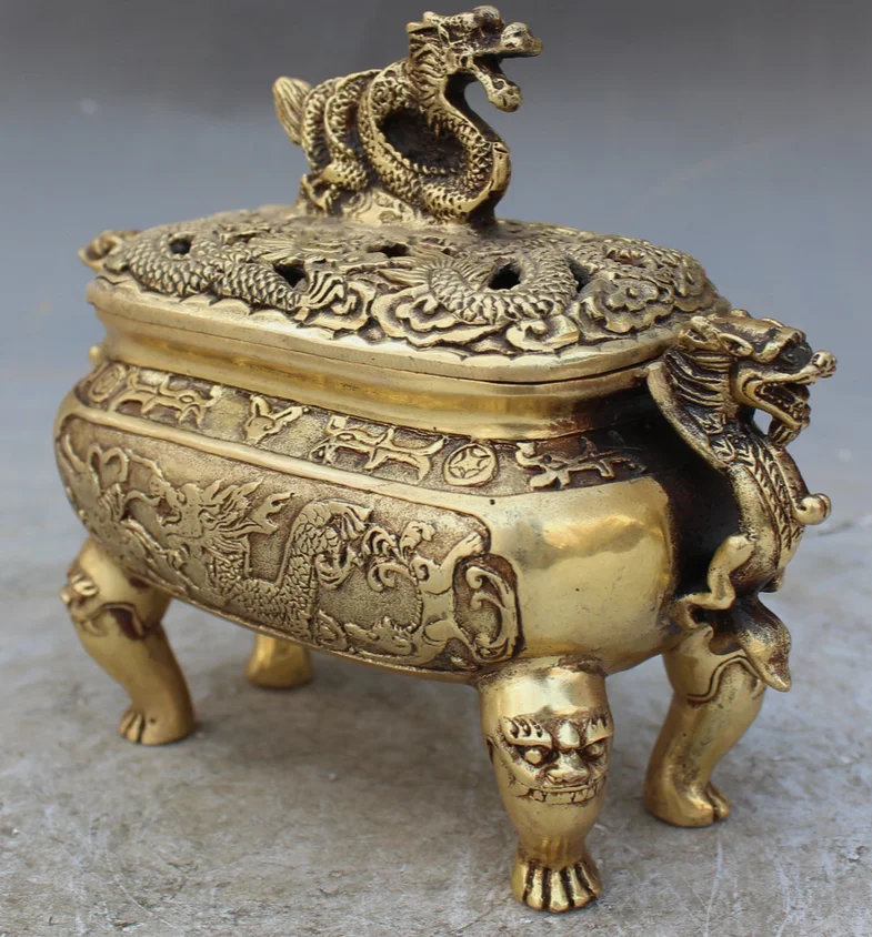 Коллекционная антикварная ручная работа яркий дракон собака лев бронзовые