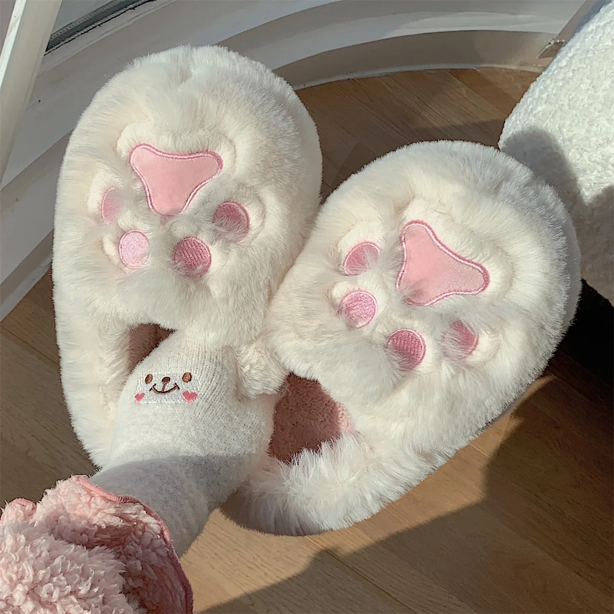 2022 Winter Home Slipper Women Lovely Cat Claw Cotton Slippers Women's Antiskid Thick Bottom Full Cover Heel Warm Plush Shoes