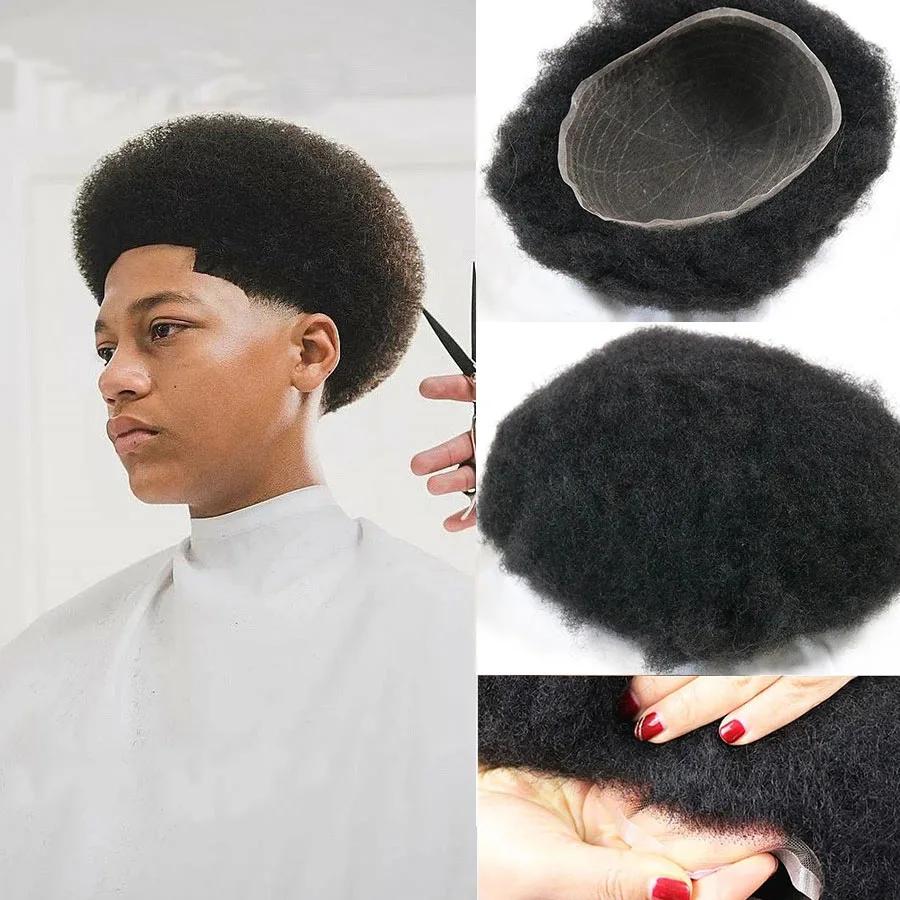 

Afro Curly Toupee Swiss Full Lace Base 8x10 inch 4mm Curly 100% Human Hair Toupee Men Hairpieces Afro Curl Men' s Toupee