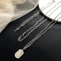 fashion three piece suit sweater chain geometric cross pendants personality necklaces metal hip hop punk style link chain gift