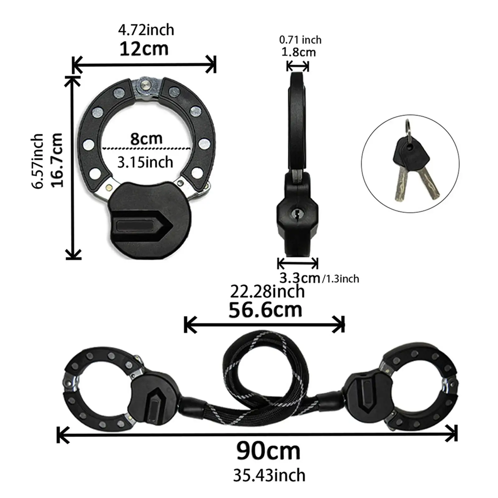 Замок для электровелосипеда с 2 ключами универсальный портативный безопасный