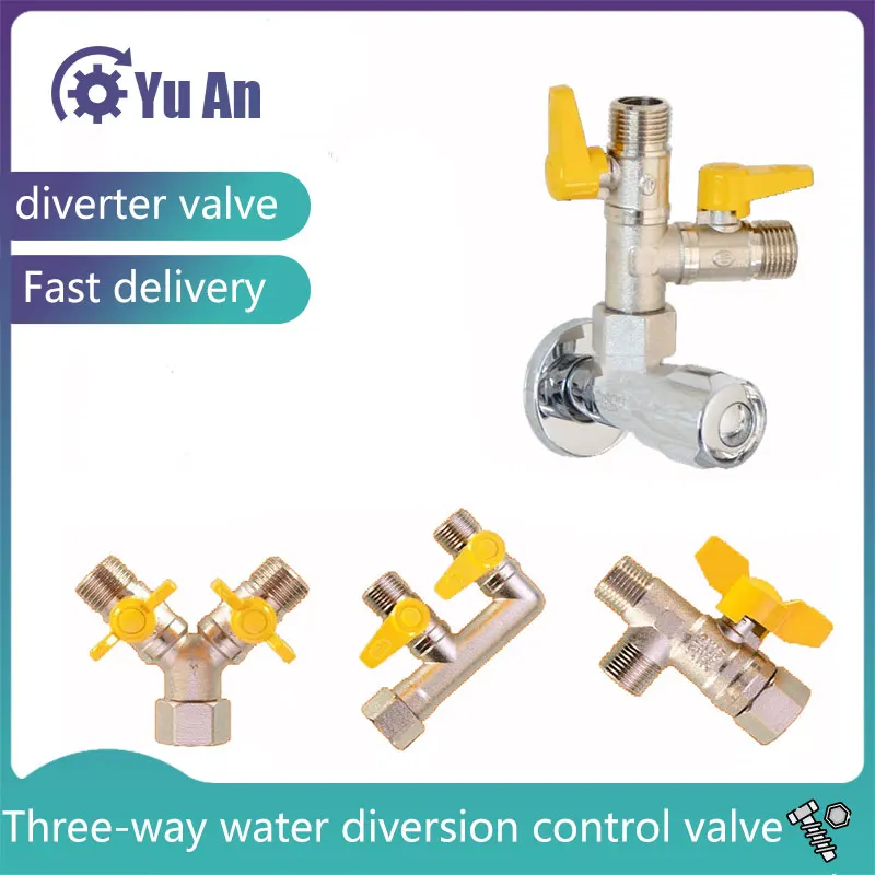 

Diverter Valve Three-Way One-In-Two-Out Car Wash Water Pipe Washing Machine 4-Point Live Copper Ball Valve Faucet Water Divider