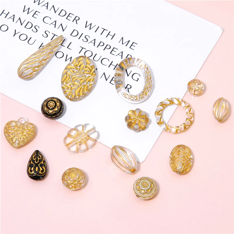 Акриловые бусины неправильной формы с золотым изумрудом в стиле барокко