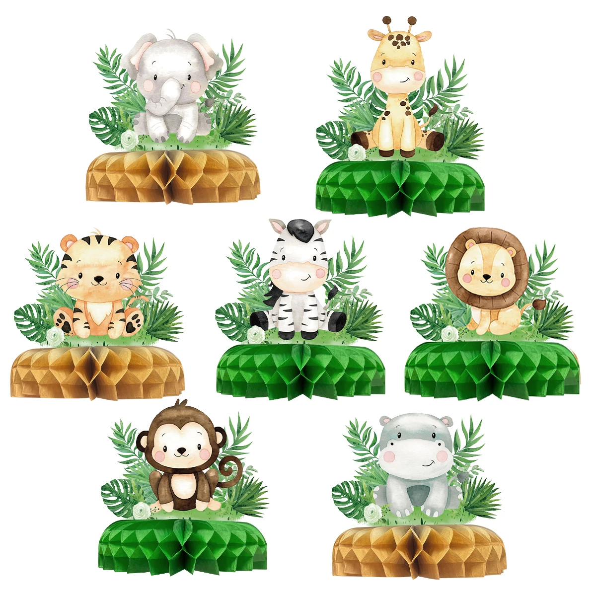Джунгли с животными соты настольное украшение джунгли день рождения вечеринка