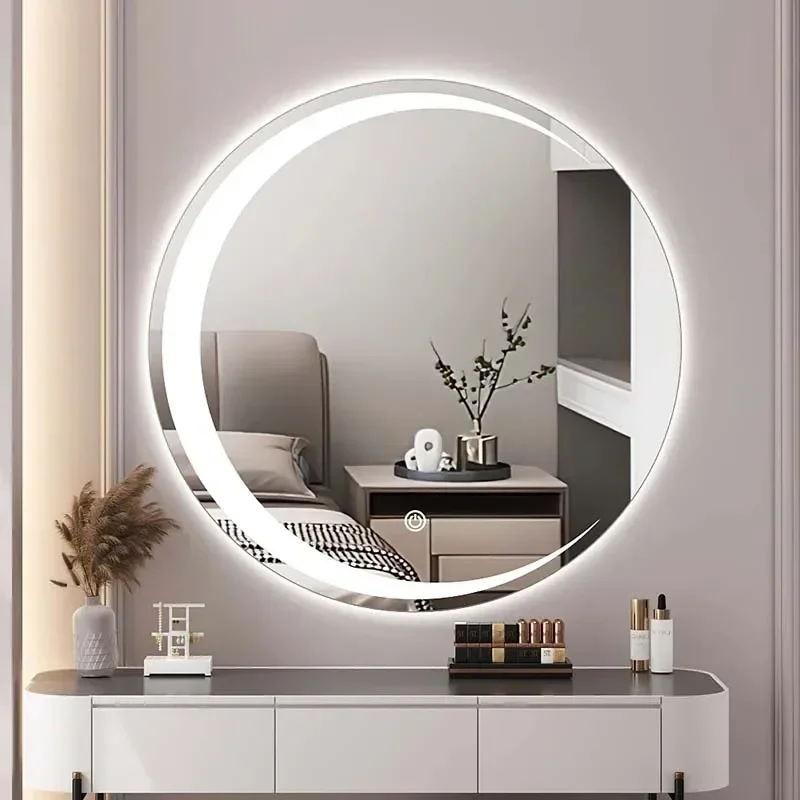 Круглое зеркало для макияжа со светодиодной подсветкой современное маленькое