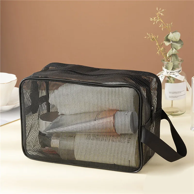 

Portable Black Resin Mesh Men'S Toiletry Bag Hand-Held Wash Bath Storage Cosmetic Bag Black Fitness Bath Pocket Bath Organizer