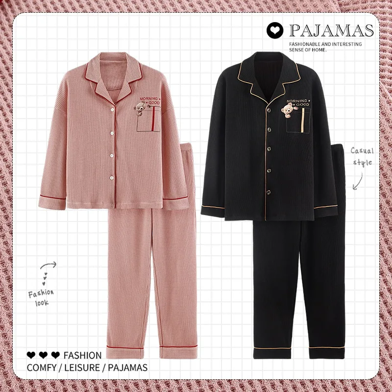 Cotton Pajamas Men Long Sleeve Trousers Suit for Couples Winter Sleepwear Set Women Plaid Cute Korean Autumn Pyjamas Home Clothe