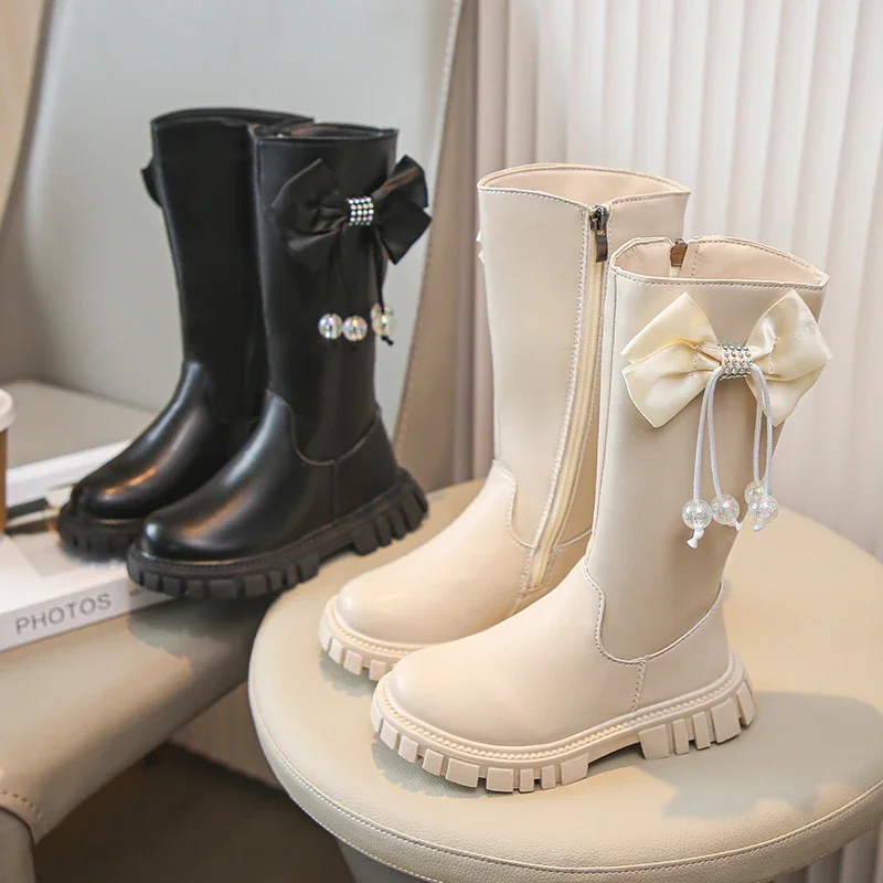 Детские ботинки для девочек шикарные однотонные длинные малышей модные детские