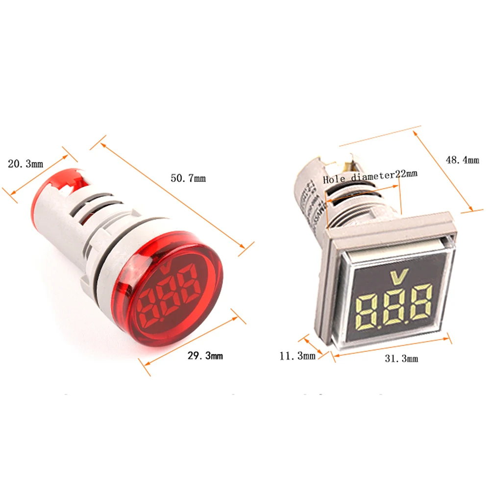 22 мм круглый/квадратный тип мини-цифровой вольтметр переменного тока 20-500 В вольт