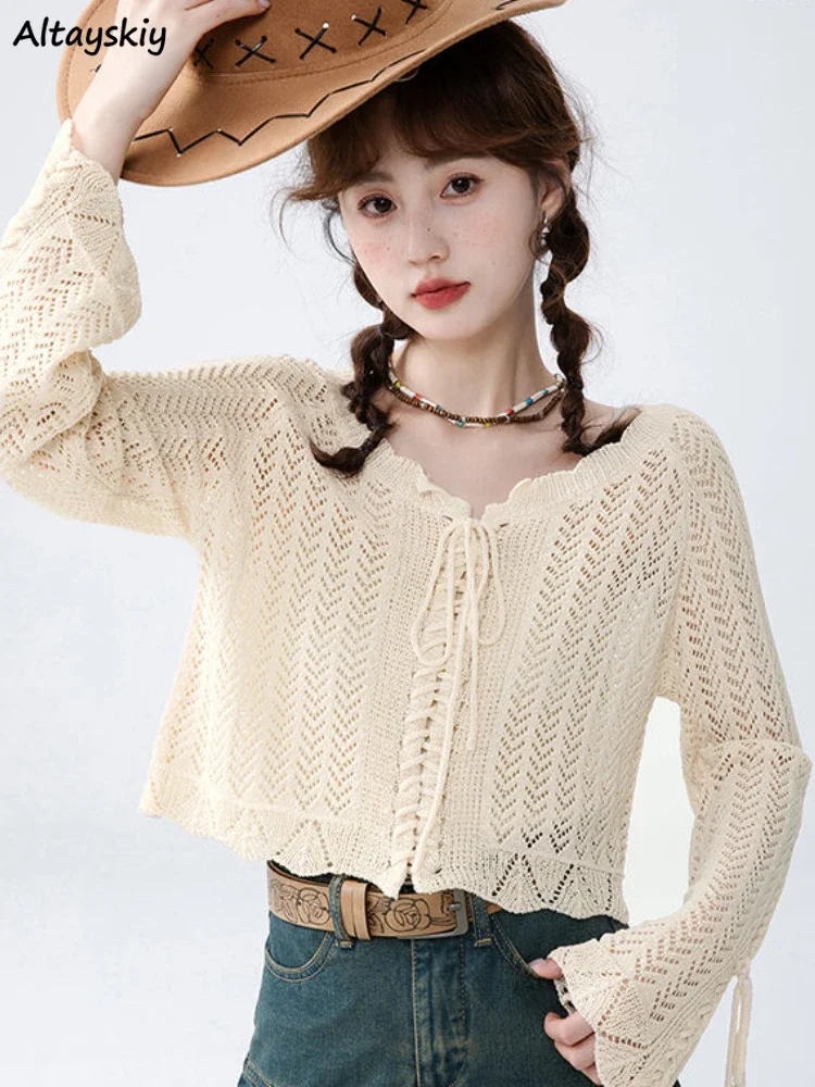 Солнцезащитный кардиган женский ажурный ленивый укороченный милый верхняя