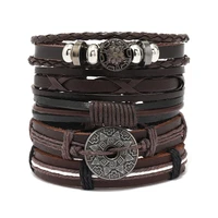 2022 new multi layer bracelet set mens woven wrapped leather retro bracelet wristband retro punk mens jewelry wholesale