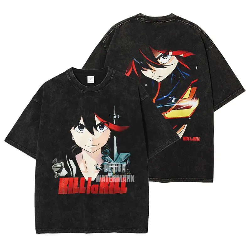 Футболки с аниме K-Kill La Kill винтажная потертая футболка Matoi Ryuuko уличная в стиле