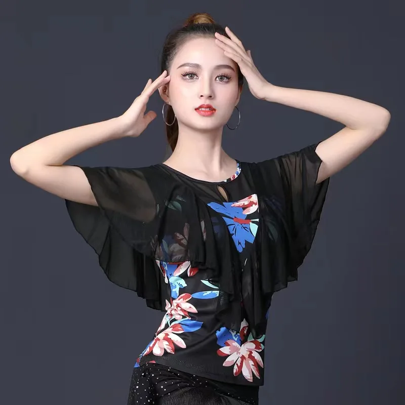 

Elegant Ballroom Dance Graduation Tops Classical Practice Ruffle Ballet Wear Belly Standard Dances Woman Shirt Costume Clothing