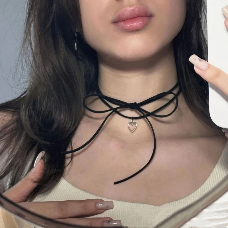 Ожерелье с подвеской в ​​форме сердца и длинной веревочной цепочкой для женщин