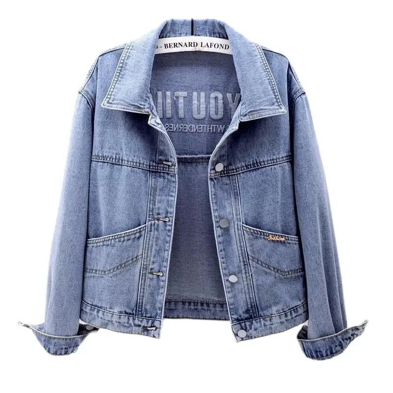 

Women vintage old Jackets 2022 New Spring Autumn Outwear Denim Coat Solid Turn Down Collar Cotton Jacket For Female printing XL