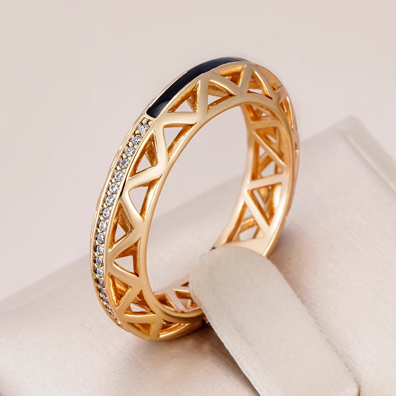 Wbmqda 585 розовое золото цвет черная эмаль Круглый обруч Цирконий кольцо для женщин