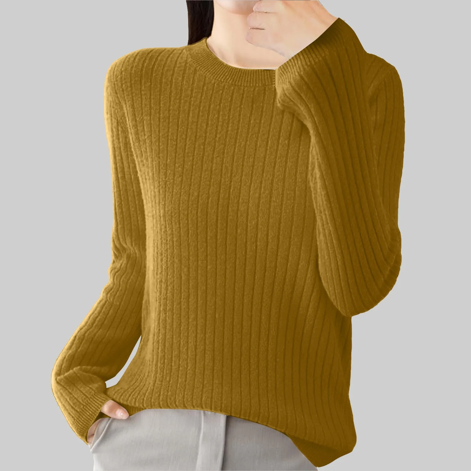 Популярный пуловер с круглым вырезом нижний свитер женские трикотажные топы