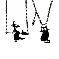 riding broom witch woman and cat necklace enchantress kitty staring fish chain necklace jewelry gift for holidays