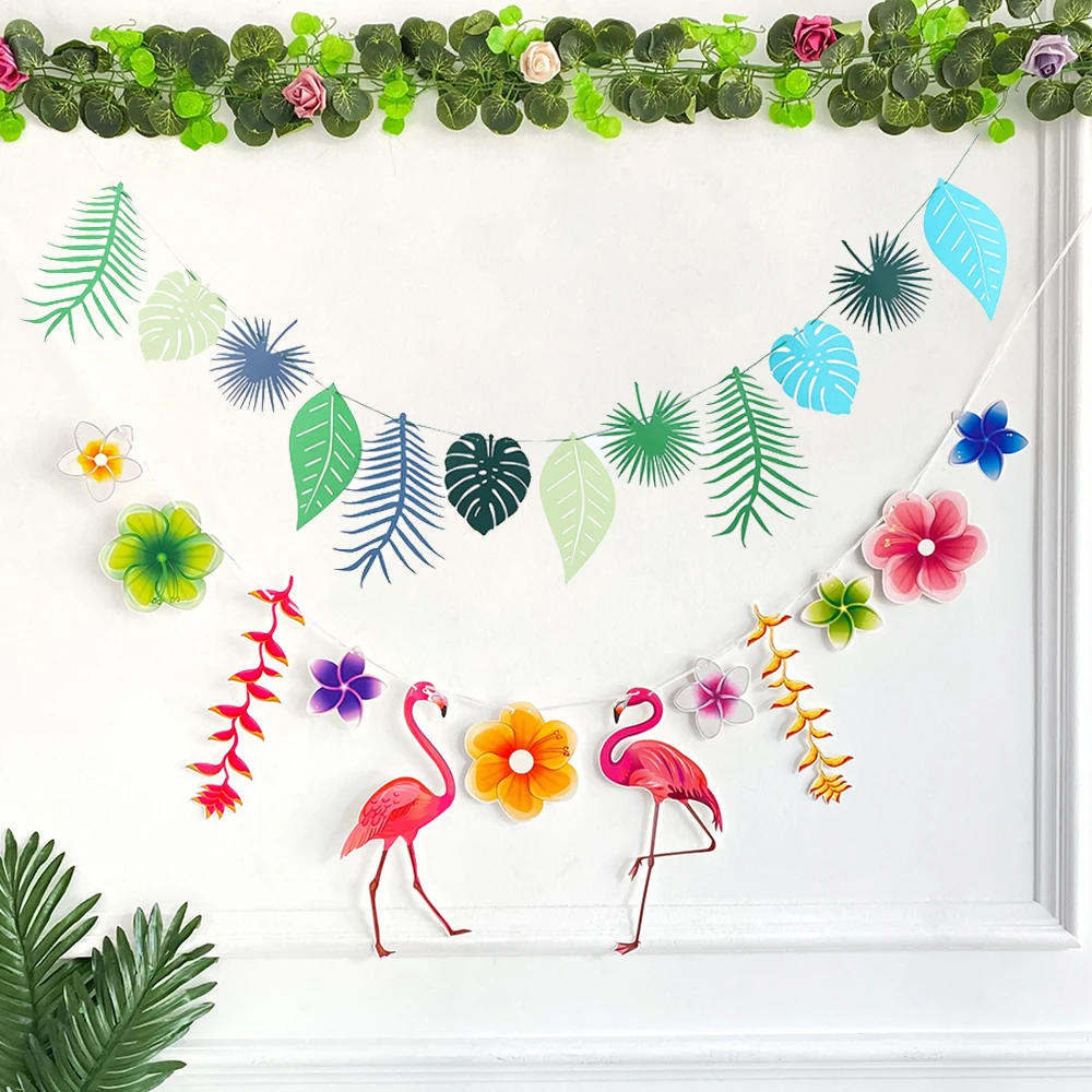 

Summer Tropical Hawaiian Party Banner Turtle Back Leaf Flamingo Pineapple Banner Birthday Party Luau Aloha Wedding Decoration