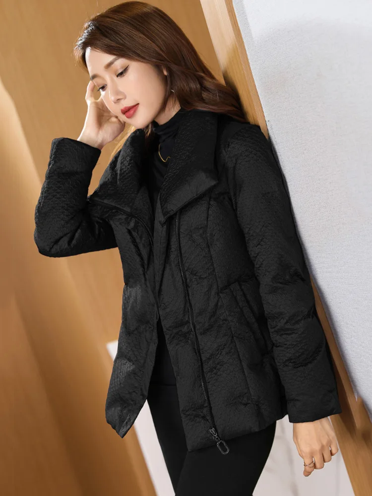 New Women Winter Down Jacket Casual Fashion Stand Collar Lightweight Warm Short White Duck Down Coat Purple Slim Outerwear