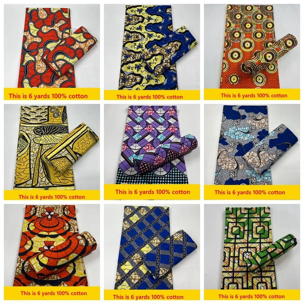 

2022 New Top Quality African ankara Print Wax Fabric Nigerian Ankara tissue Wax Fabric 100% Cotton Material 6 Yards For Sewing