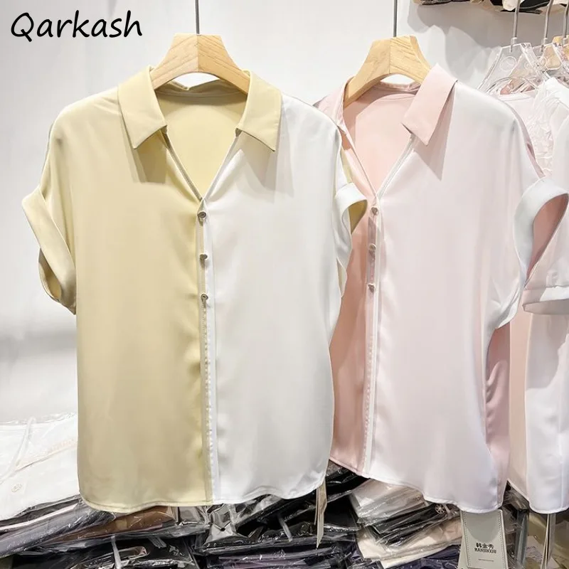 

Женские нестандартные рубашки, корейская мода, одежда Y2k, нежная, темная, в стиле Харадзюку, летние винтажные минималистичные рубашки со вставками