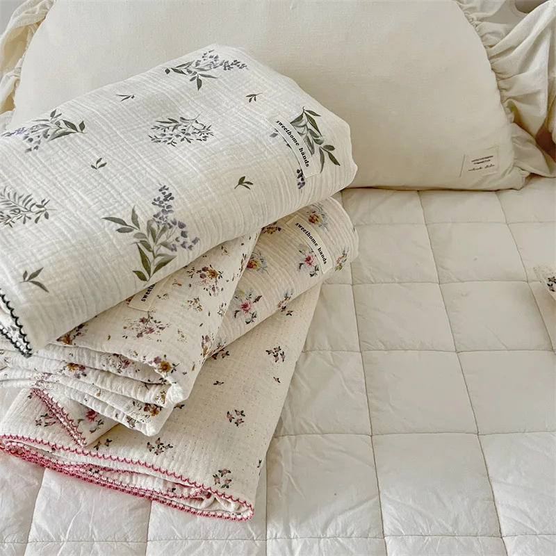 

Summer Flower Baby Swaddling Blankets Double Bath Muslin Baby Blanket Swaddle Wrap Toddler Stroller Bedding Sofa Nordic Blanket