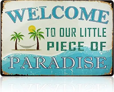 

Welcome sign front door, metal sign retro suitable for family swimming pool, river beach, farmhouse, garden, outdoor