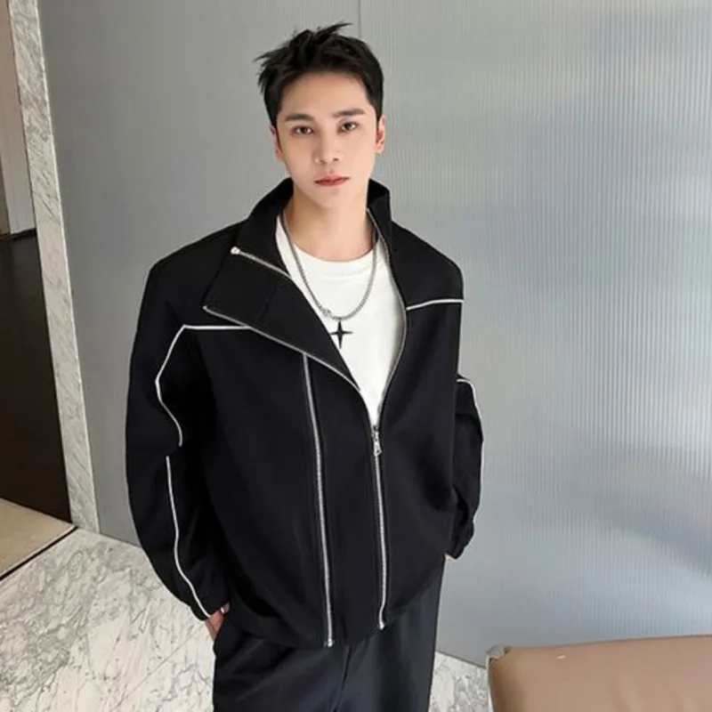 

SYUHGFA Men's Cardigan 2023 Autumn Trend Sweatshirts Fashion Double Zipper Niche Design Loose Casual Korean Style Sweatshirt