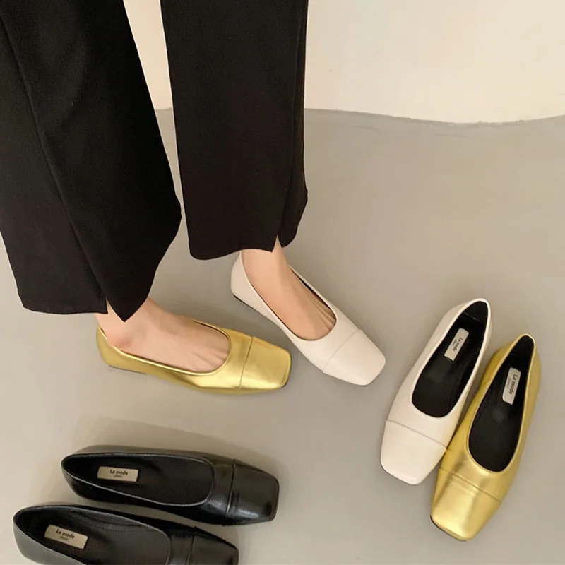 

2023 Spring New Brand Women Flat Shoes Fashion Gold Shallow Slip On Ladies Ballet Shoes Flat Heel Ballerina Soft Moccasin Zapati