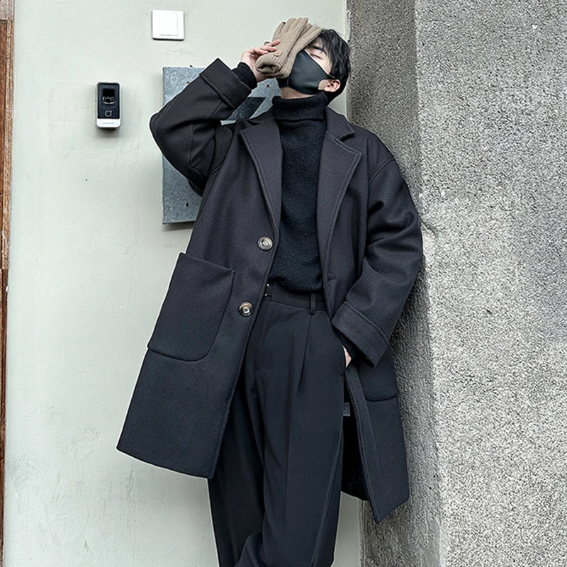 PFNW мужской шерстяной плащ средней длины с лацканами однобортное однотонное