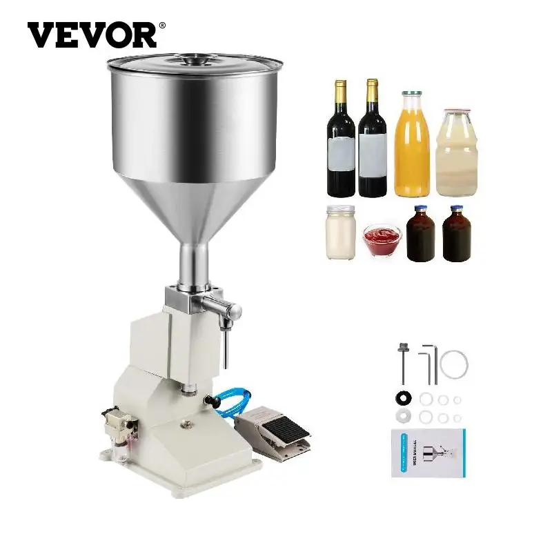 

VEVOR 5-50ML Pneumatic Filling Machine 10Kg Hopper Commercial A2 Bottle Filler with Set of Accessories for Liquid Paste Cosmetic