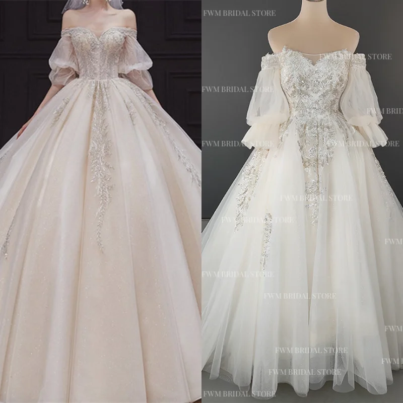 

4300# 100% Real Photos Off-Shoulder Elegant Sweetheart 3/4 Long Sleeve Lace Bridal Gowns Plus Size Wedding Gown Wedding Dress