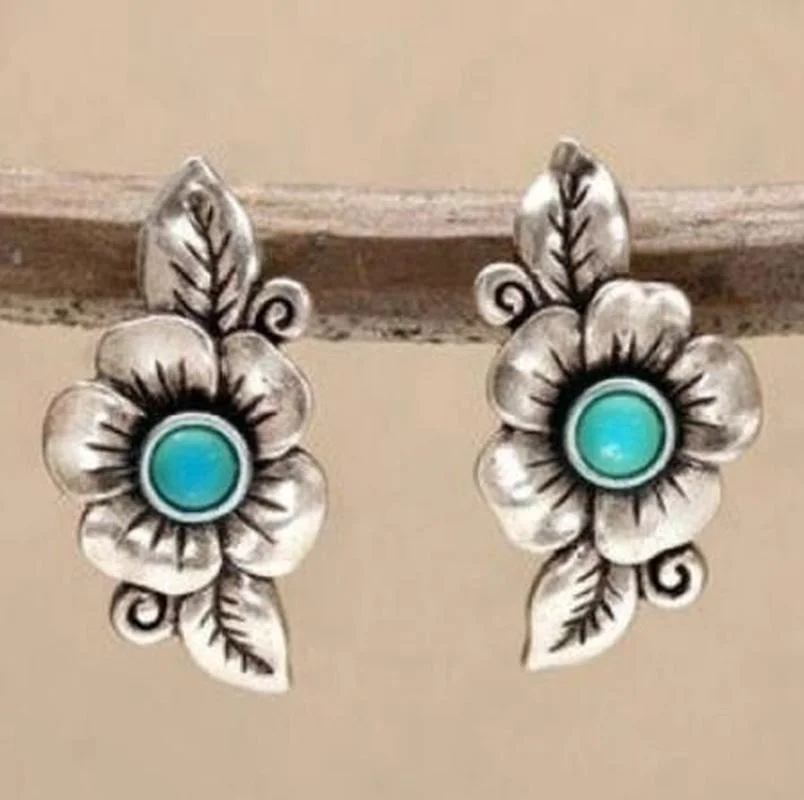 

Retro Silver Color Earrings for Women Bohemian Ethnic Plant Rose Flower Dangle Earrings Female Fashion Party Jewelry