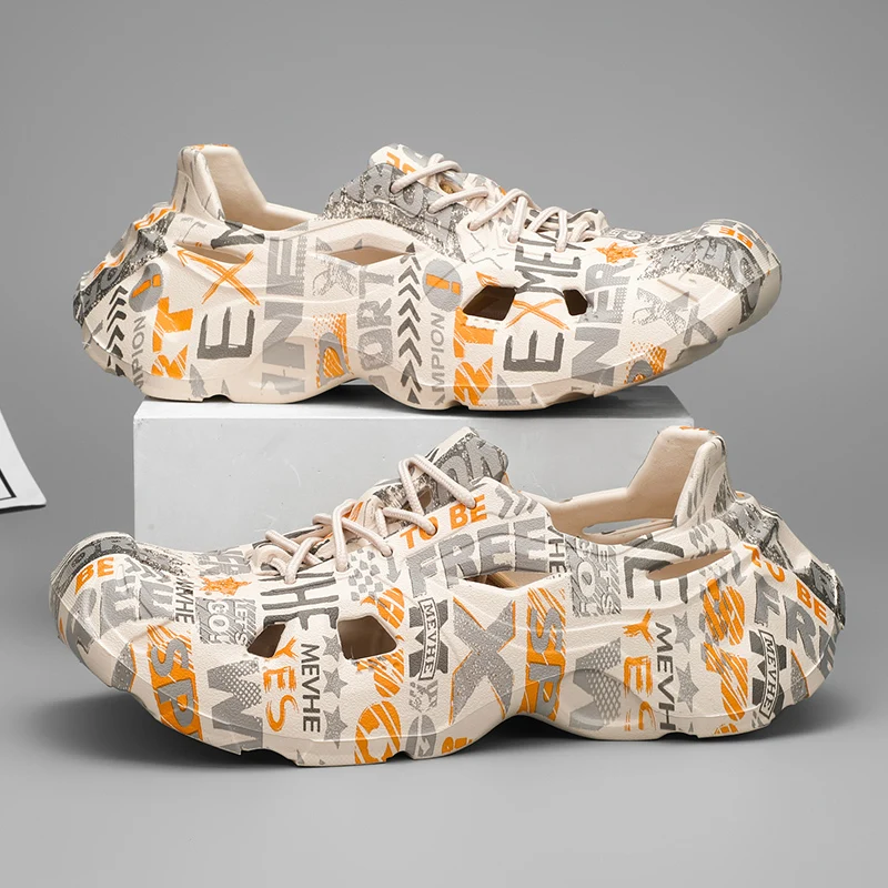 

Summer Fashion Printed Men's Garden Sandals Platform Massage Eva Clogs Casual Shoes Men Lace-up Beach and Street Sandals 2023