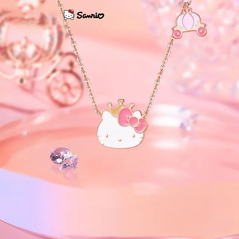 

Kawaii Sanrio Accessories Pendant HelloKittys Cartoon Cute Girl Heart Exquisite Creative Silver Necklace Birthday Gift for Girls