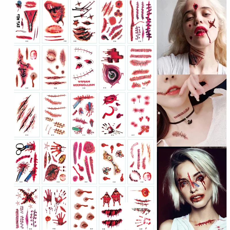 

30 шт., водостойкие временные тату-наклейки на Хэллоуин