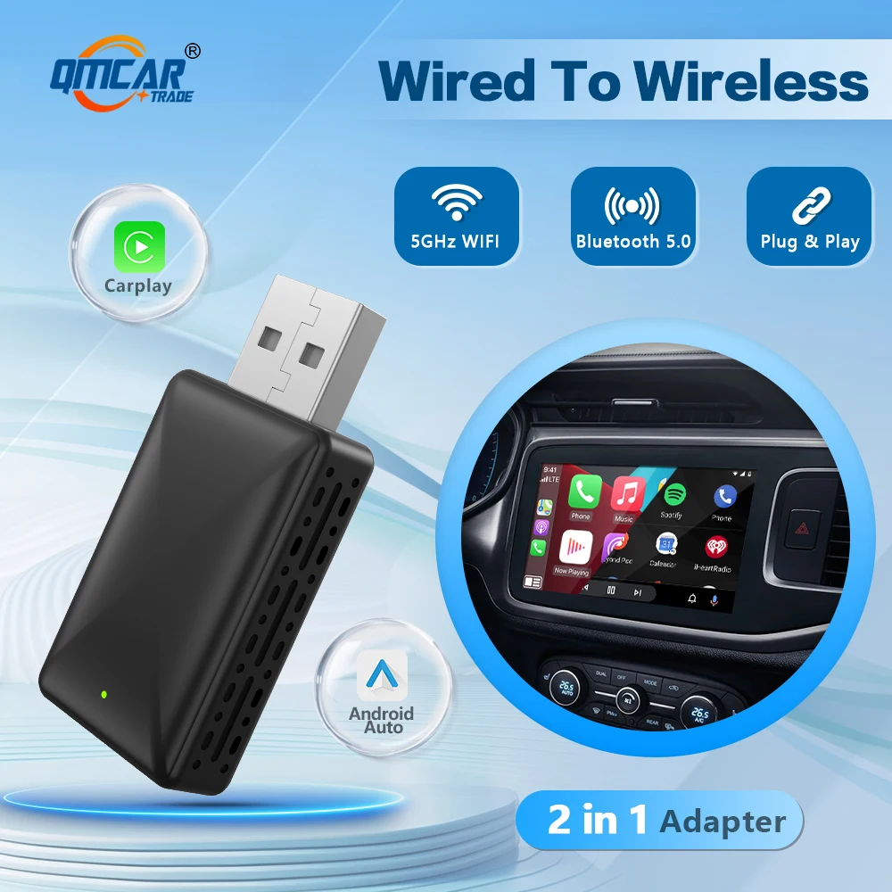 Беспроводной адаптер Carplay для Android Auto 2-в-1 Smart Key 2024 5G WIFI