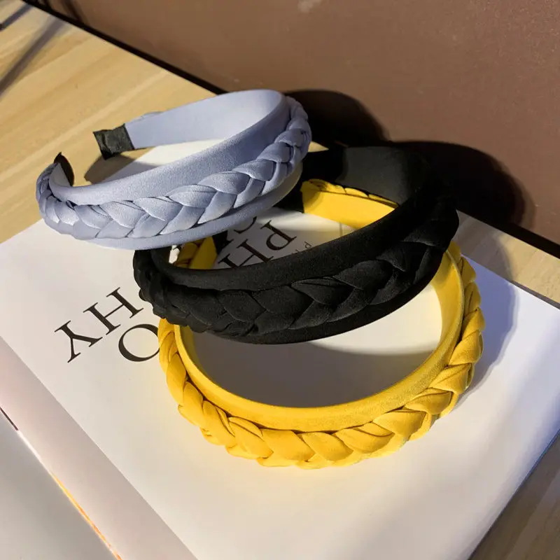 

Обруч для волос Плетеный женский, однотонный обруч с широким покрытием, корейский стиль, модные аксессуары для волос