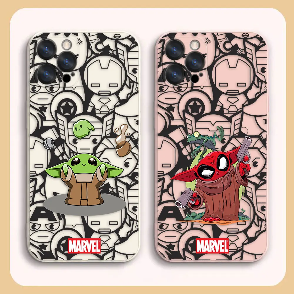 

Case For iPhone 14 13 12 11 Pro XS Max Mini X XR 7 8 6 6S Plus Colour Simple Liquid Silicone Case Comics Baby Yoda Cartoon