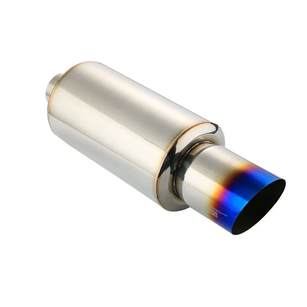 

Universal polishied car exhaust rear muffler high flow end tips muffler on the car for in 3"/out 4.5"/body 6.7"