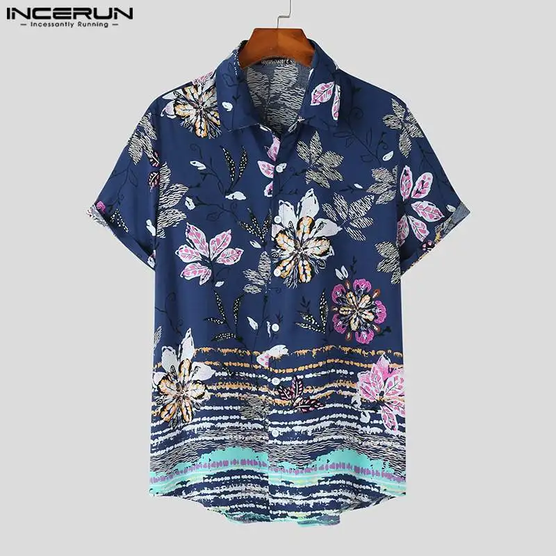 

Casual Fashion Style Tops INCERUN New Men's Ethnic Print Shirts Streetwear Vacation Hot Selling Male Short Sleeved Blouse S-3XL