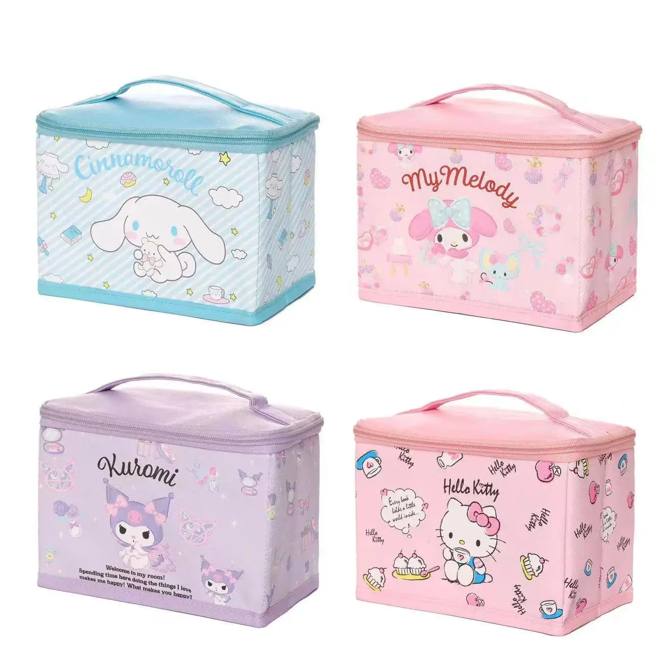 

New Hello Kitty My Melody Kuromi Cinnamoroll Portable Cosmetic Storage Box Clamshell Foldable Desktop Dust Household Products