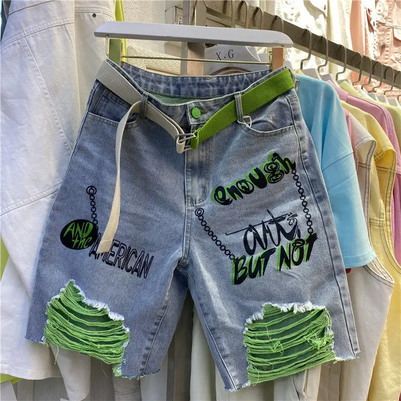 

Шорты URIOR женские свободные с дырками, джинсовые прямые брюки с завышенной талией, с широкими штанинами, уличная одежда, лето 2023