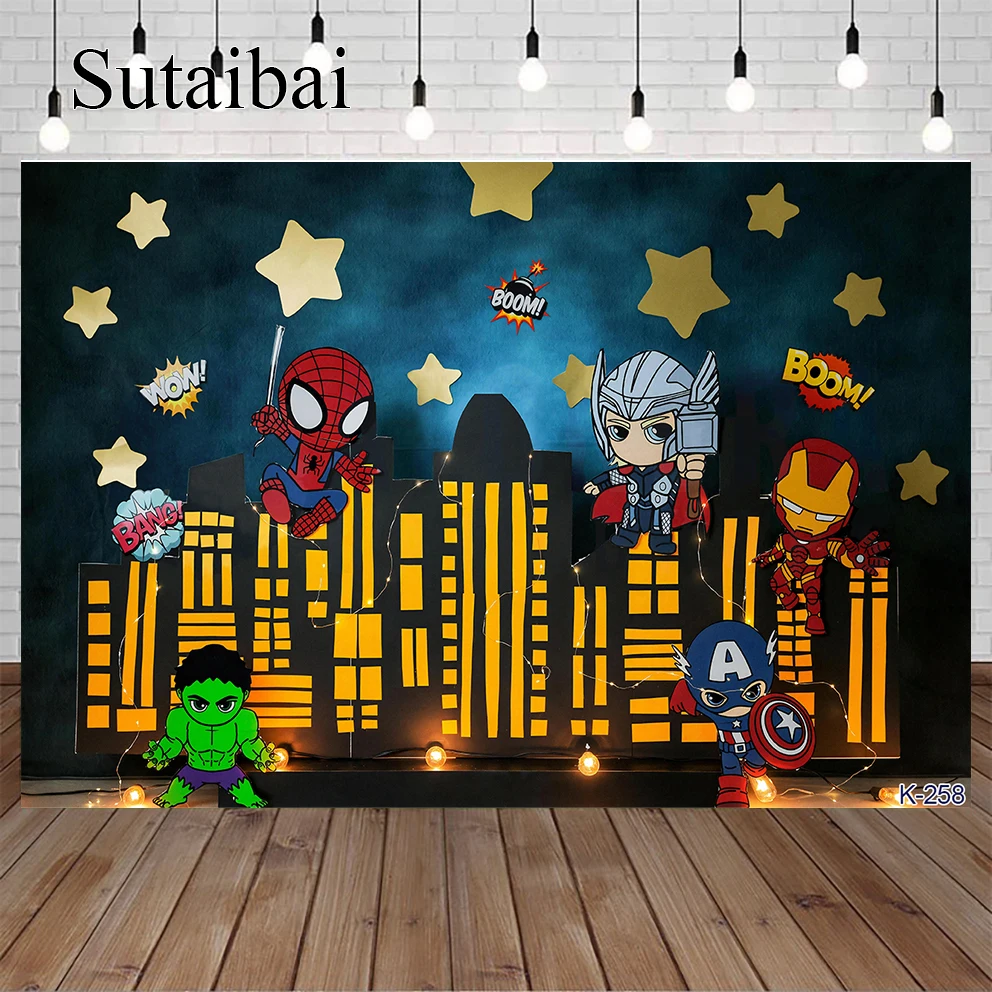 

The Avengers Superhero Spiderman Background for Boys Birthday Party Photograpy Studio Booth Props Backdrop Supplies