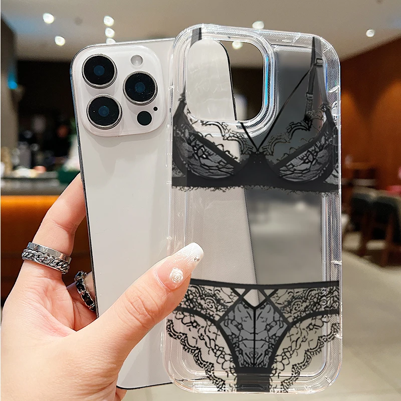 Прозрачный чехол для iPhone 17 16 15 14 13 12 11 Pro Max с дизайном в виде кружевного белья, мягкий чехол из ТПУ для женщин и девушек (art.: 3920da91ae4ac) - 3920da91ae4ac