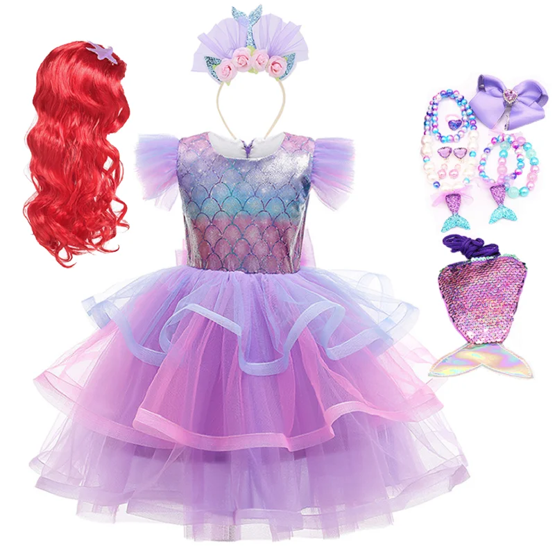 

Mermaid Ariel Princess Girl Dress Cosplay Costumes for Kids Baby Girl Mermaid Dress Up Sets Children Halloween Wedding Clothing