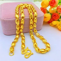real 24k yellow gold color 60cm bead necklace for men brother father solid gold pendant necklace chain fine jewelry birthday